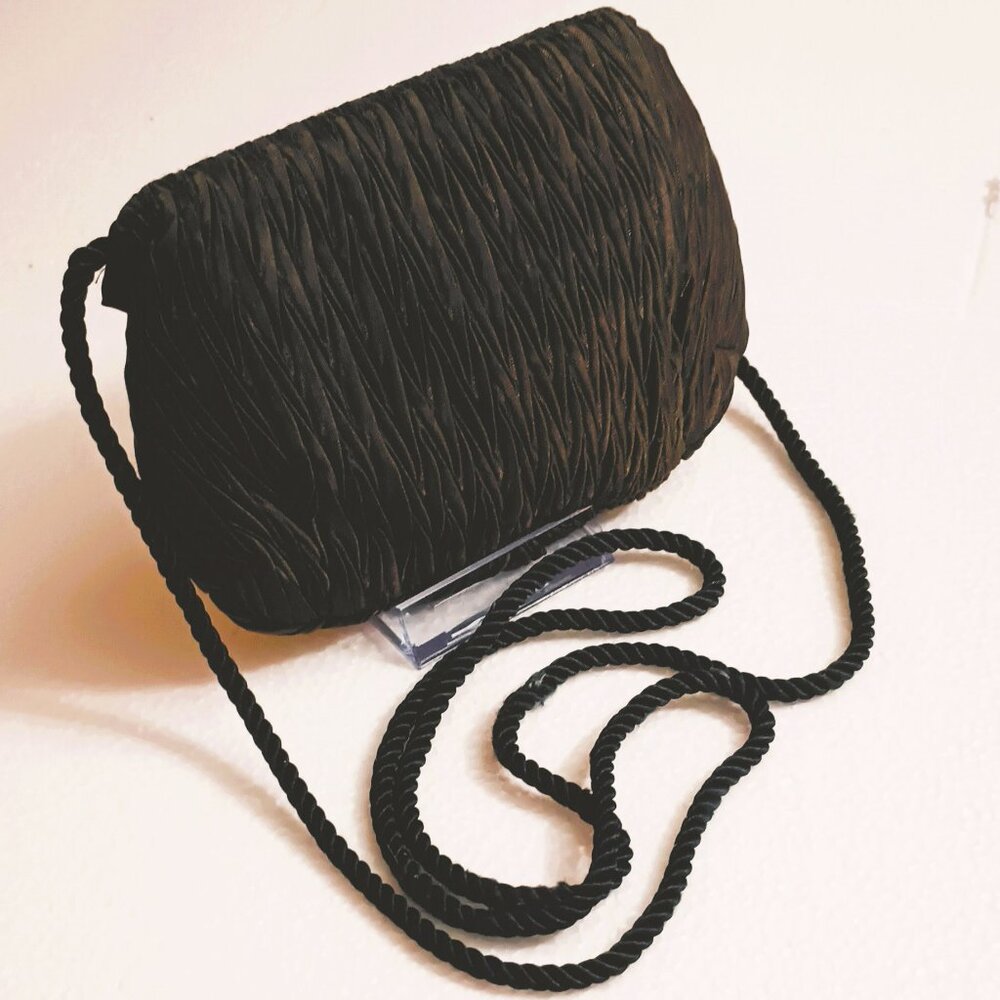 Vtg 1980's Courtenay Black Bag Flap Over with Braided Crossbody Strap